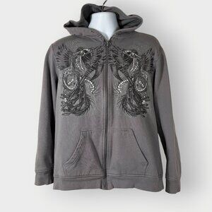 Y2K MMA Elite Snake Skeleton Hoodie | L | Gray Thermal Lined | Grunge Skater